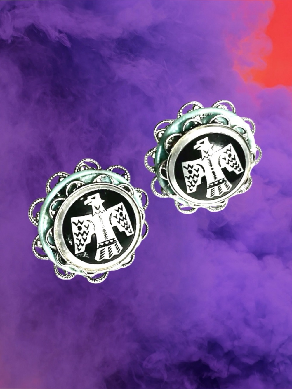 Silver Black Thunderbird Stud Earrings - Women's Jewelry